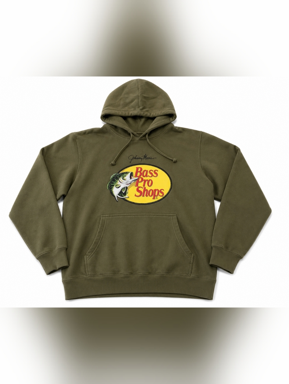 Bass Pro Shops Hoodie Mens XL Olive Green Logo Graphic Pullover Outdoor Fishing